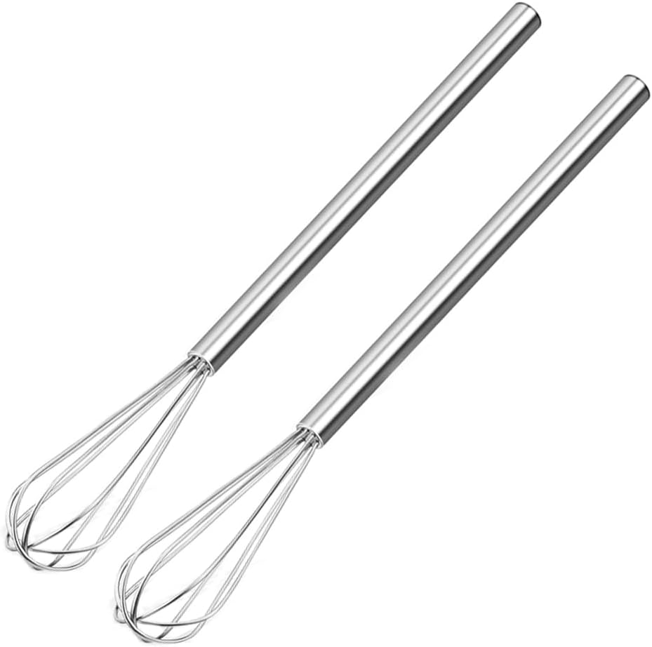 Stainless Steel Mini Whisk 2 Pcs, Small Wire Whisks Set with Wooden Handle, Kitchen Egg Beater Mini Hand Mixer for Cooking, 7.8inch