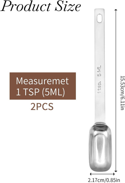 2PCS 1/2 Teaspoon Stainless Steel Single Measuring Spoon 2.5 ml Teaspoon Rectangular Individual Measuring Spoons (1/2Tsp | 2.5 ML | 2.5 cc | 1/2 Tablespoon)
