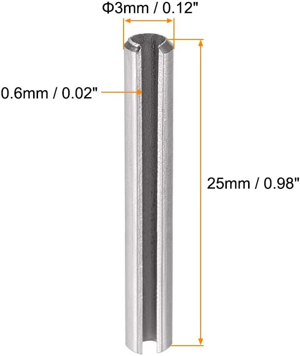 uxcell Slotted Spring Pin - M4 x 30mm 304 Stainless Steel Split Spring Roll Dowel Pins Plain Finish 20Pcs