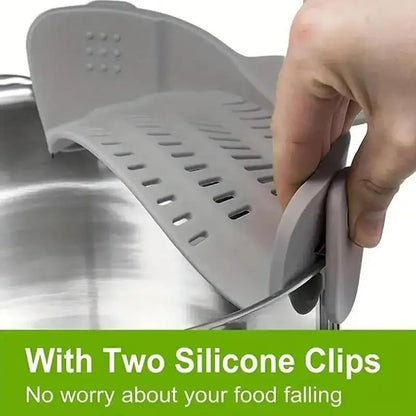 Silicone Clip-On Strainer Anti-Spill Pasta Vegetable Colander Food-Grade High Temperature Resistance Kitchen Gadgets