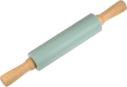 HARFINGTON Silicone Rolling Pins for Baking 12.2 Inch Non-Stick Silicone Surface Wooden Handle Rolling Pin Small Roller Playdough Rolling Pins for Fondant Kitchen Dough Pizza, Green