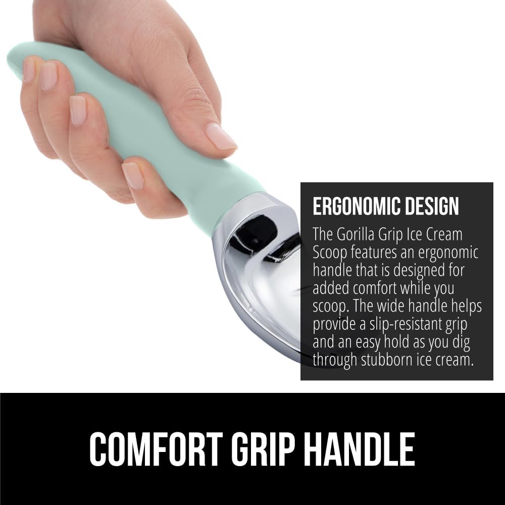 GORILLA GRIP® Heavy Duty Ice Cream Scoop, BPA-Free, Dishwasher Safe, Comfortable Zinc Alloy Handle, Professional Scooper for Hard Gelato, Sorbet, Cookie Dough, Melon, Round Cones, Kitchen Tool, Blue