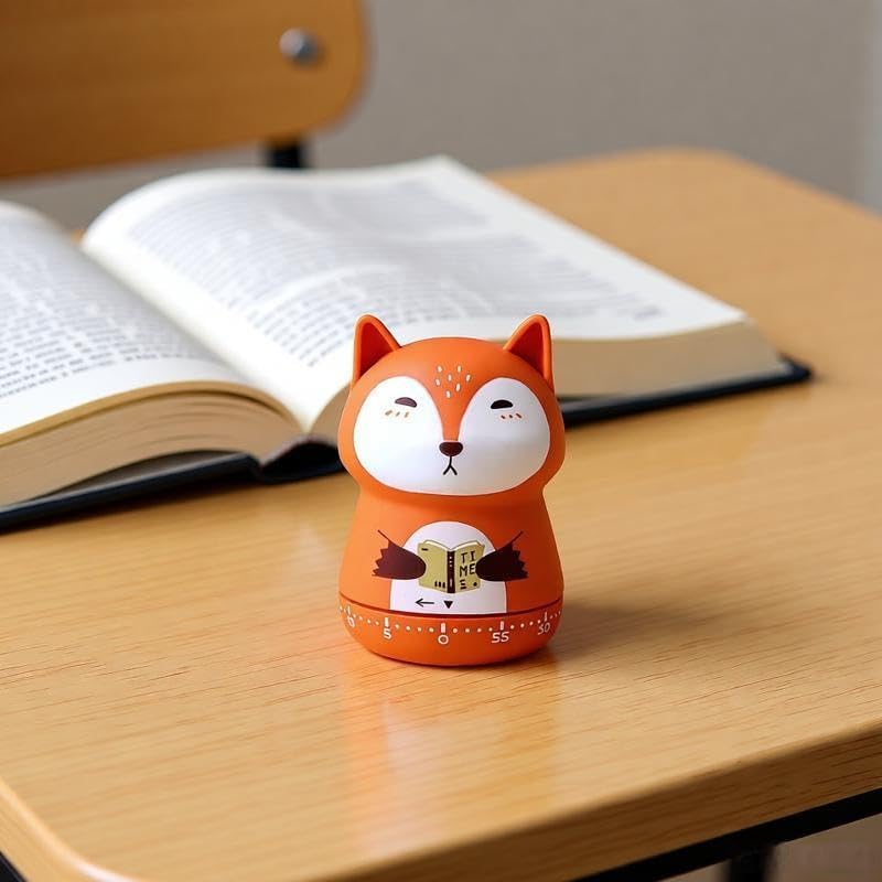 Mechanical Kitchen Timer,Cute,Novelty,60 Minutes Manual Countdown,Kitchen Classroom Learning Cooking (Orange Fox)
