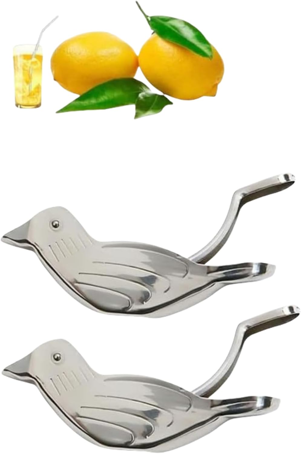 2Pcs Silver Manual Lemon Juicer, Exquisite Bird Stainless Steel Manual Lemon Juicer and Lime Squeezer for Orange Lemon Lime, Applied to Homes and Restaurant Fruit and Vegetable Tools