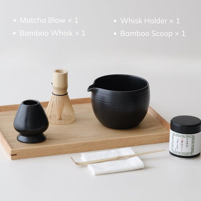 Matcha Whisk Set, Ceramic Matcha Bowl & Whisk Holder, Bamboo Accessory, Modern Design (Matte Crème, Pouring Spout) (Matte Crème)