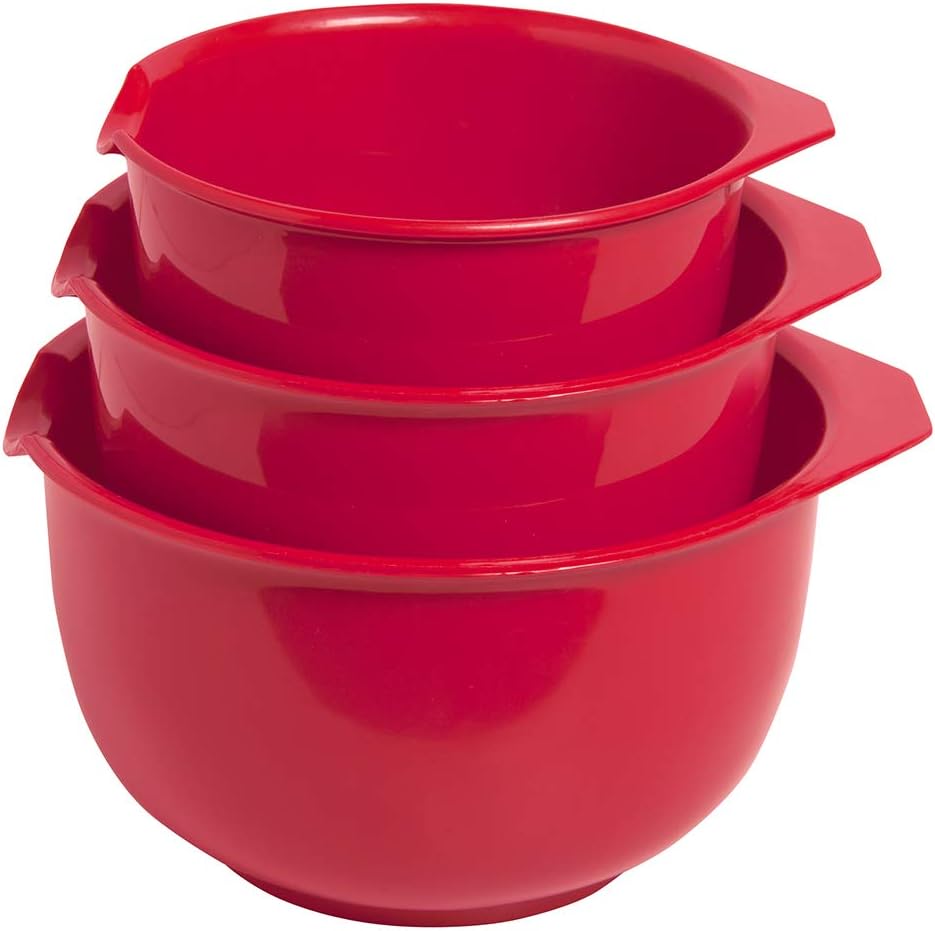 Glad Mixing Bowls with Pour Spout, Set of 4 - Nesting Plastic Bowls (1.2qt, 1.9qt, 2.8qt, and 3qt with Handle) - Non Slip Base, Dishwasher Safe Kitchen Cooking and Baking Supplies, Grey