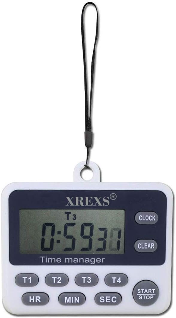 XREXS 4-Channel Digital Kitchen Timer Clock with Large LCD Display, 4 Groups Simultaneous Timing Countdown Up Pocket Timer, Magnetic Attachable (Battery Included)