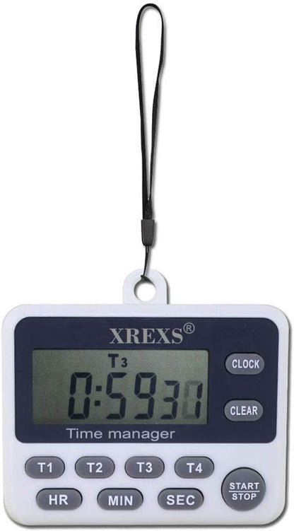 XREXS 4-Channel Digital Kitchen Timer Clock with Large LCD Display, 4 Groups Simultaneous Timing Countdown Up Pocket Timer, Magnetic Attachable (Battery Included)