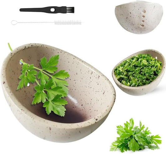 Pottery Herb Stripper Bowl, Ceramic Herb Peeling Bowl, Efficient Herb Peeling Cup for Salads and Cooking, Handmade with Different Hole Sizes for Separating Leaves and Stems (White)