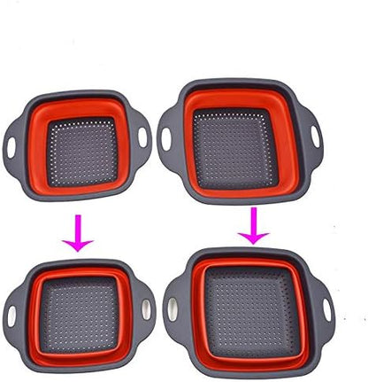 Square Collapsible Colander Set,2 Collapsible Colanders (Strainers) Set By HDHYK - Includes 2 Folding Strainers (red & Grey)