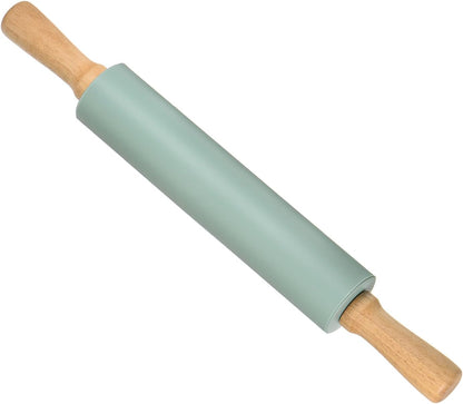 Silicone Rolling Pins, 17" Length, Silicone & Oak Non-Stick Ergonomic Wooden Handle Fondant Dough Roller Pink - (Applications: for Baking DIY Projects)