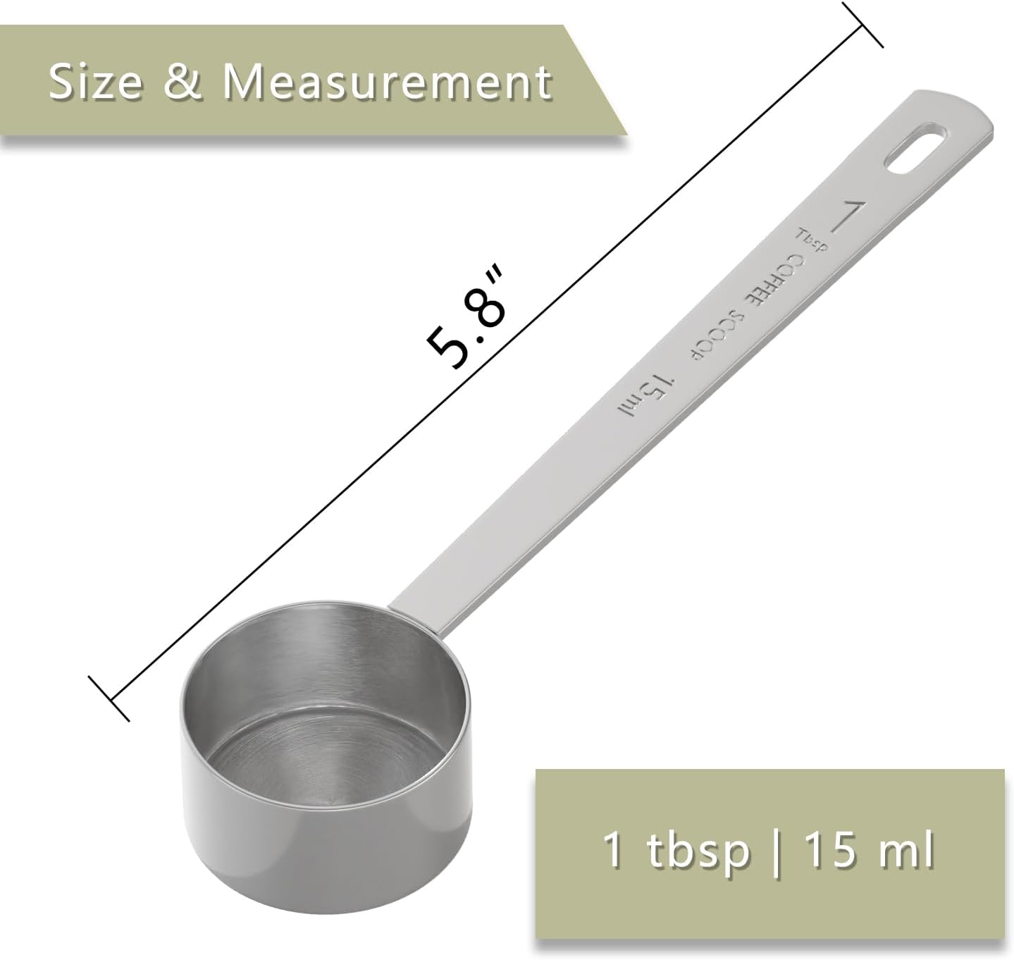 LEIFENY 2PCS 2 Tablespoon Coffee Scoop, Long Handle Measuring Spoon, Two tbsp (30ml, 1/8cup) Stainless Steel Scooper