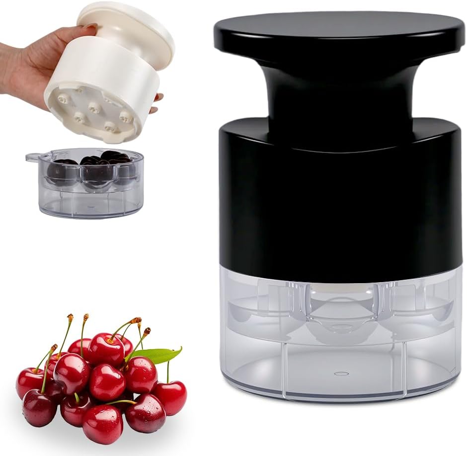 Cherry Pitter, 2025 New Quickly 7-Hole Cherry Pitter Tool, Multi-Purpose Cherry Pitting Tool, Cherrys Seed Remover with Splash Guard (Black)