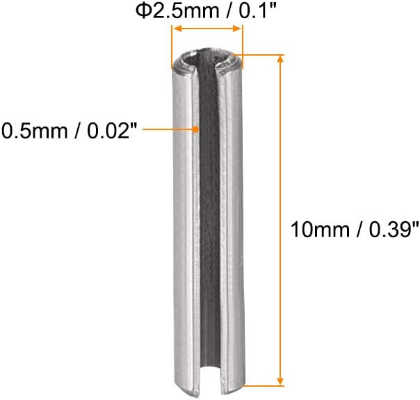 uxcell Slotted Spring Pin - M4 x 30mm 304 Stainless Steel Split Spring Roll Dowel Pins Plain Finish 20Pcs