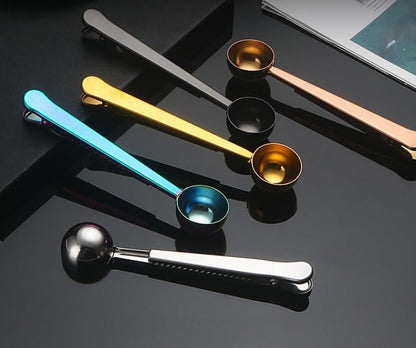 4 Pack Coffee Scoop Clip,6 3/4 inch Long Handle Coffee Measuring Spoon,15 ml Stainless Steel Scoop with Bag Clip for Coffee,Tea,Sugar,Flour,Protein Powder, Instant Drinks and More (4, Multicolor)