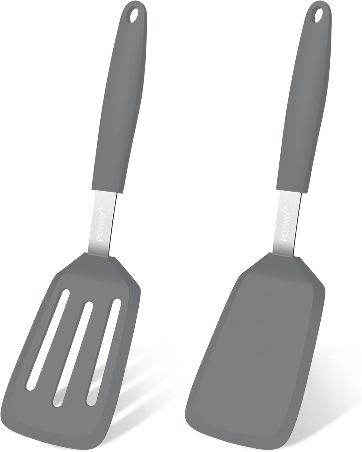 2 Pack Silicone Spatula Set, 600°F Heat Resistant Kitchen Spatula, BPA Free Solid & Slotted Turner, Flexible Cooking Utensils for Non Stick Frying Pan, Flipper for Eggs and Pancakes (Black)