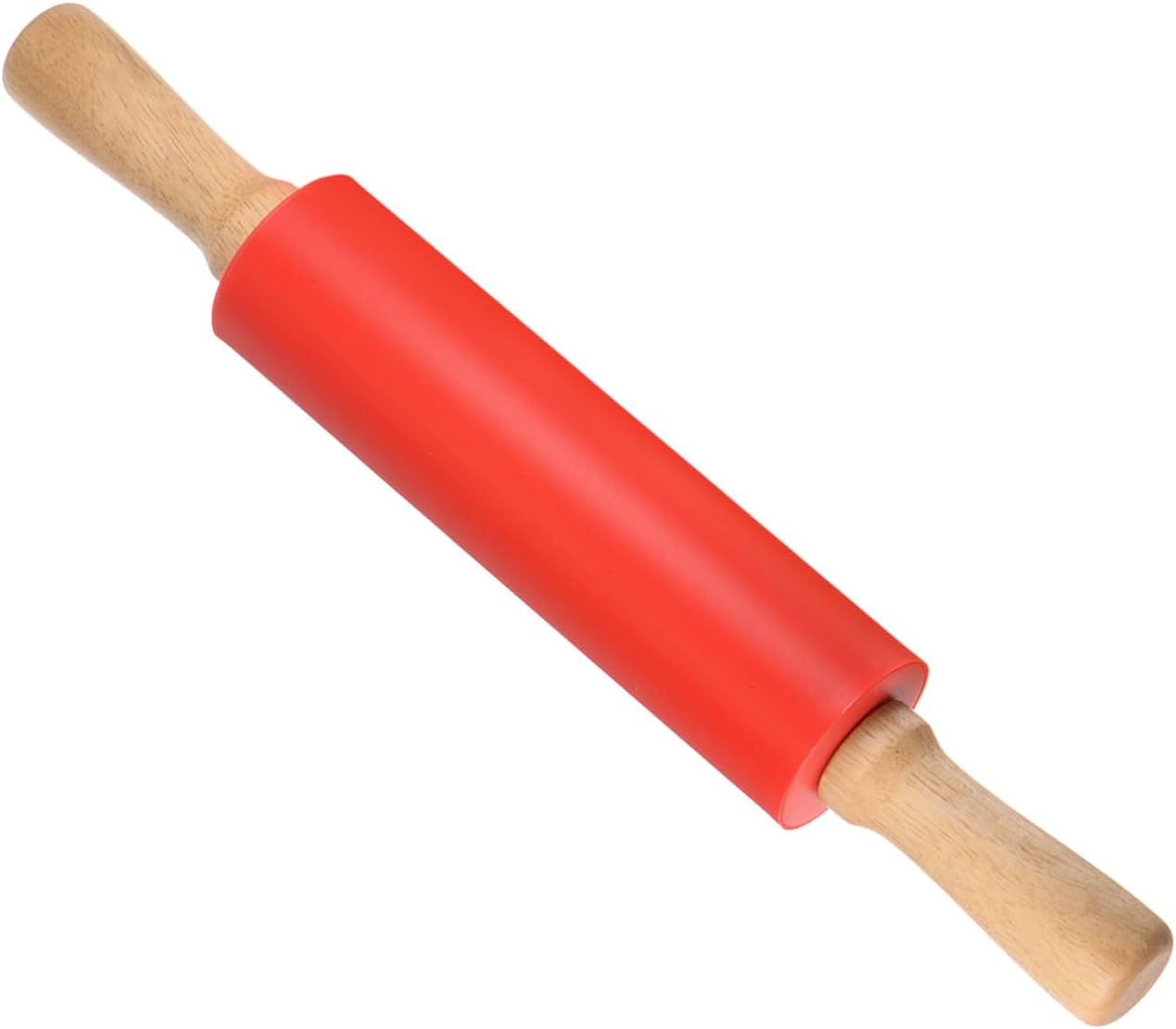 Silicone Rolling Pins, 17" Length, Silicone & Oak Non-Stick Ergonomic Wooden Handle Fondant Dough Roller Pink - (Applications: for Baking DIY Projects)