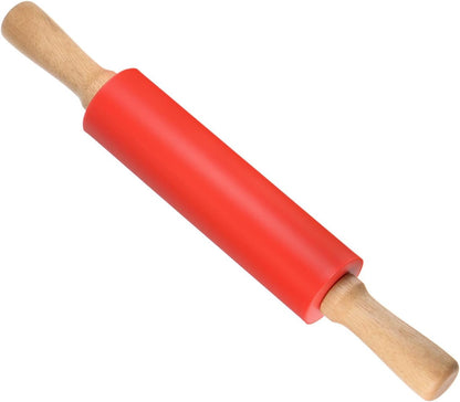 Silicone Rolling Pins, 17" Length, Silicone & Oak Non-Stick Ergonomic Wooden Handle Fondant Dough Roller Pink - (Applications: for Baking DIY Projects)