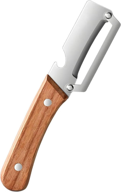 Multifunctional Vegetable Peeler with Wooden Handle, 2-in-1 Stainless Steel Peeler with Built-in Bottle Opener, Ergonomic Peelers for Kitchen, Sharp Vegetable Peeler for Potato, Carrot & Fruit(2)