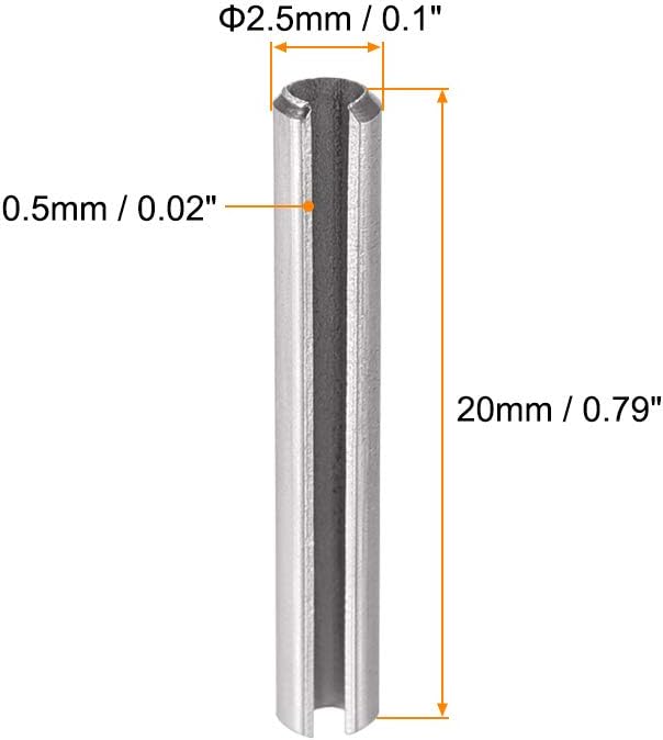 uxcell Slotted Spring Pin - M4 x 30mm 304 Stainless Steel Split Spring Roll Dowel Pins Plain Finish 20Pcs