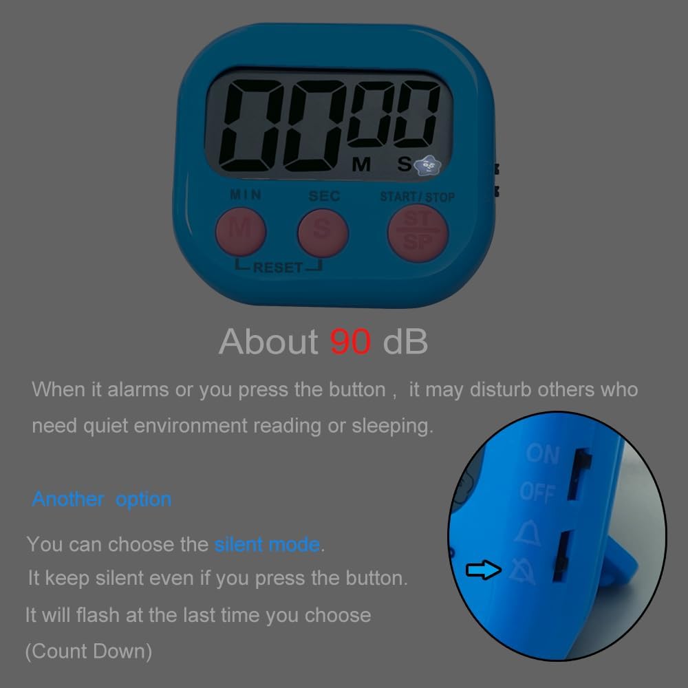 Digital Kitchen Timer, BESTWYA Electronic Timer with Clear LCD Screen Count Up and Down Function 3 Big Buttons On/Off Switch Button for Kitchen, Study, Work, Exercise Training (6, 3 Colors)
