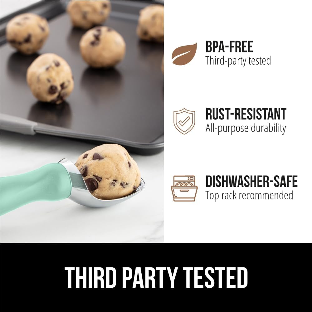 GORILLA GRIP® Heavy Duty Ice Cream Scoop, BPA-Free, Dishwasher Safe, Comfortable Zinc Alloy Handle, Professional Scooper for Hard Gelato, Sorbet, Cookie Dough, Melon, Round Cones, Kitchen Tool, Blue