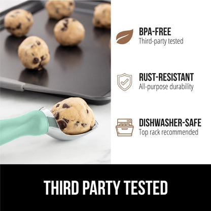 GORILLA GRIP® Heavy Duty Ice Cream Scoop, BPA-Free, Dishwasher Safe, Comfortable Zinc Alloy Handle, Professional Scooper for Hard Gelato, Sorbet, Cookie Dough, Melon, Round Cones, Kitchen Tool, Blue