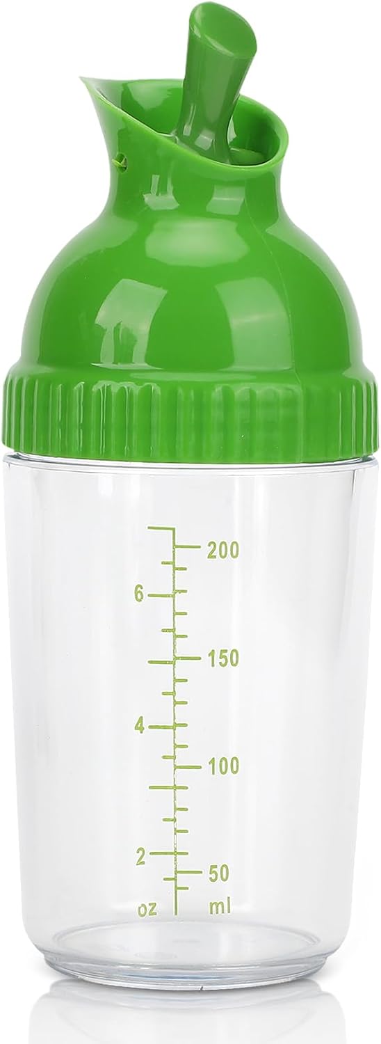HERCHR Salad Dressing Shaker, Salad Dressing Shaker Container with Pour Spout for Making, Mixing, Sauces, Dripless Pour, Soft Grip 200ml(Black)