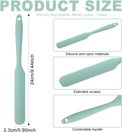 Silicone Jar Spatula,Non-Stick Heat Resistant Kitchen Thin Spatula,Sourdough Stirring Stick,Jam Spreader for Peanut Butter,Cake Cream Butter Spatulas for Scraping Icing Bread Cream (Green)