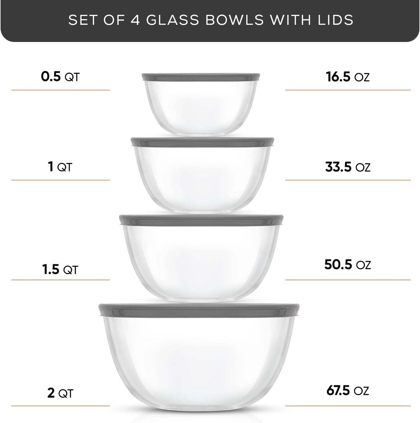 JoyJolt Kitchen Mixing Bowls - 8pc Glass with Lids Set – Neat Nesting Large Bowl Batter Cooking Storage and Big Salad BPA-Free Red