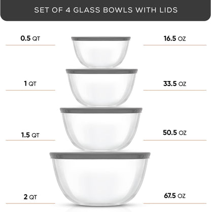JoyJolt Kitchen Mixing Bowls - 8pc Glass with Lids Set – Neat Nesting Large Bowl Batter Cooking Storage and Big Salad BPA-Free Red