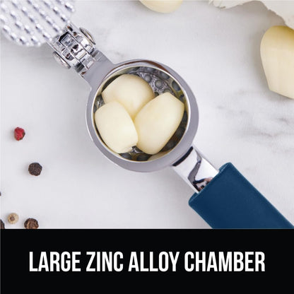 GORILLA GRIP Garlic Press and Peel Set, Heavy Duty Mincer Tool, Large Ergonomic Handle, Easily Mince and Crush Garlics, Ginger, Nuts, Seeds, Peeler Included, Peeling Cloves, Kitchen Gadgets, Red