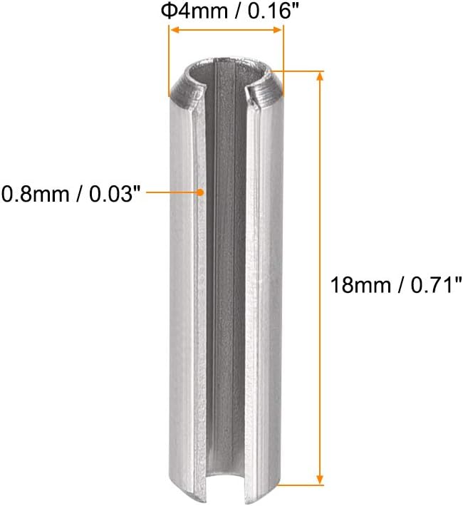 uxcell Slotted Spring Pin - M4 x 30mm 304 Stainless Steel Split Spring Roll Dowel Pins Plain Finish 20Pcs