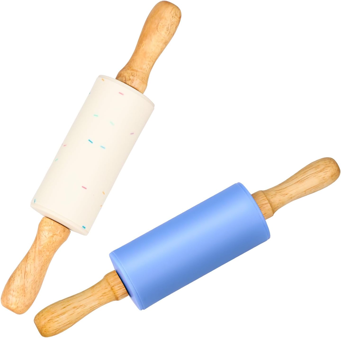 Mini Silicone Rolling Pin for Kids, Non-stick Surface Wood Handle, 9 Inch 1 Pack Blue