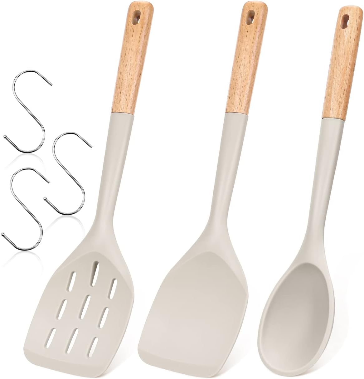Badiano Pack of 3 Silicone Spatula, Non Stick Cooking Utensil Set, Wooden Handle Kitchen Turner for Baking Mixing Grilling Serving Food Heat Resistant, Black