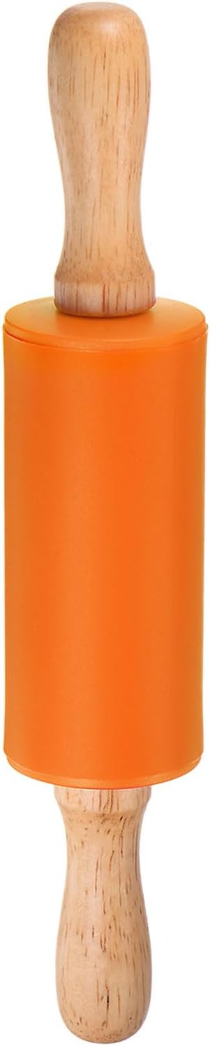 HARFINGTON Silicone Rolling Pins for Baking 12.2 Inch Non-Stick Silicone Surface Wooden Handle Rolling Pin Small Roller Playdough Rolling Pins for Fondant Kitchen Dough Pizza, Green