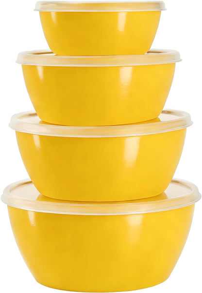 4-Piece Classic Plastic Prep Bowls with Lids, Nesting Plastic Small Mixing Bowl Set for Mixing, Baking, Prepping, Cooking and Serving Food, Microwave and Dishwasher Safe