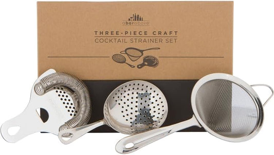 A Bar Above Professional Cocktail Strainer Set, 3-Piece Bundle, Includes Hawthorne and Julep Strainer, Fine Mesh Strainer, Rust Proof, Stainless Steel, for Home and Professional Bartender