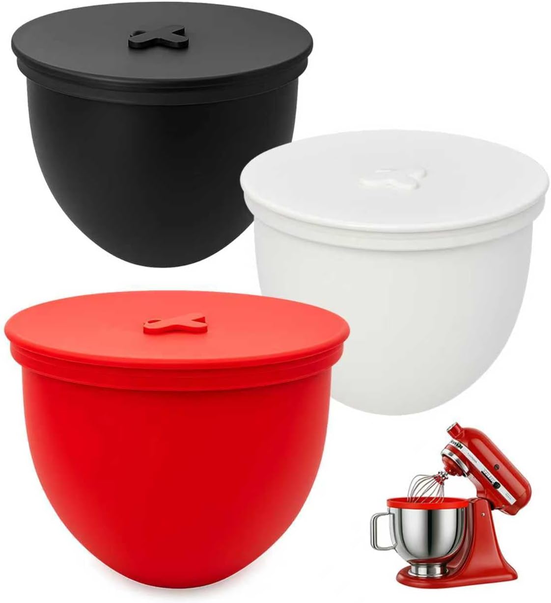 Omoiyari Premium MultiColors 3-Pack Silicone Bowl Liners with Lids for KitchenAid 7-Qt Bowl-Lift (Only), 2mm Extra-Thick Silicone, Odour-Free,Air Valves for Dough Proofing,Dishwasher Safe, BPA Free