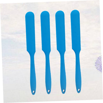 TEHAUX 4 Pcs Blue Silicone Scraper with Long Integrated Handle Flat Spatula for Butter Blending and Cake Baking High Hardness Wear-resistant Mixing Tools for Frosting and Pastry