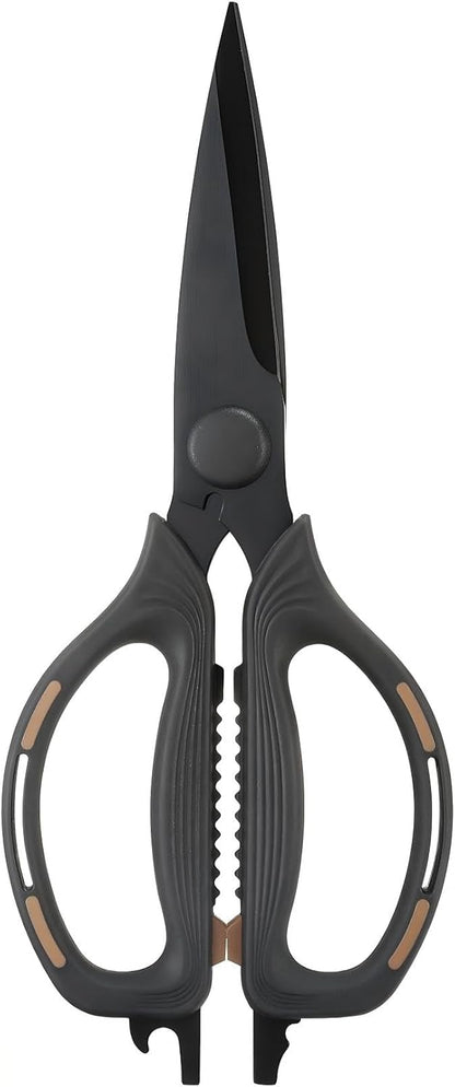 Kitchen Shears Scissors Food Scissors, 8-in-1 Multifunction Japanese Stainless Steel Meat Shears, Dishwasher Safe Sharp Shear All Purpose with Comfort Grip, Ideal for Everyday Use-Yellow