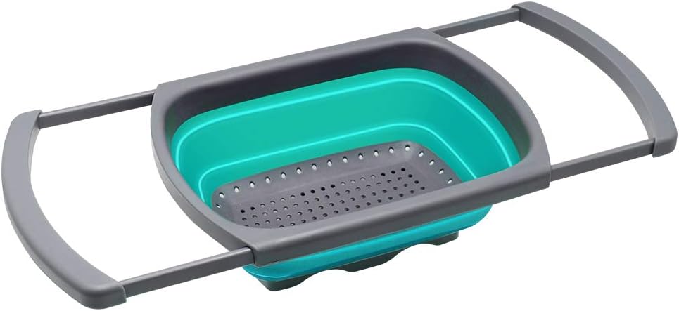 Qimh Colander Collapsible, Over The Sink Veggies/Fruit 6-Quart Strainers and Colanders with Extendable Handles, Folding Strainer for Kitchen