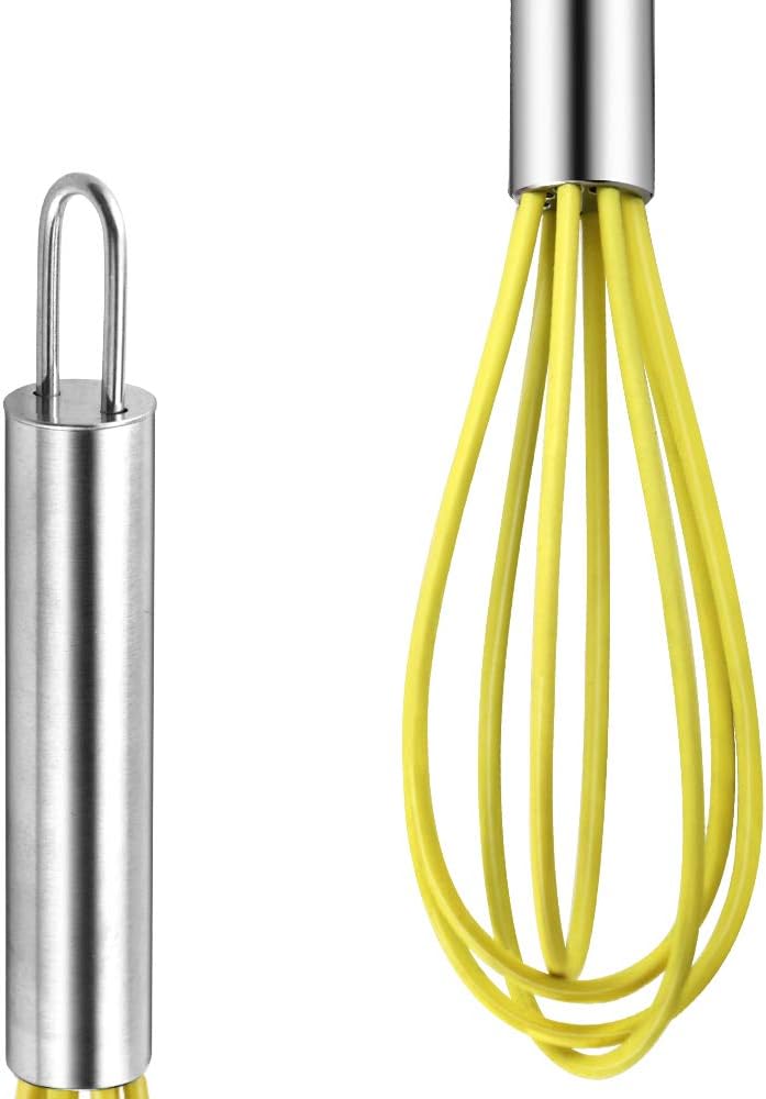 4 Pack Colorful Mini Silicone Kitchen Whisks with Stainless Steel Handles for Milk Egg Blending Stirring Whisking and Beating(4 Colors,6 Inches)