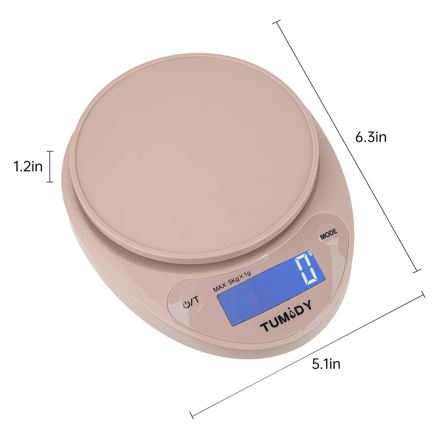 Small Digital Kitchen Scale Food - 11lb/5kg Kitchen Weight Scale with LCD Display for Weight Loss, Sourdough Bread, Baking, Cooking, Keto and Meal Prep, 1g Precision, Batteries Included, Blue