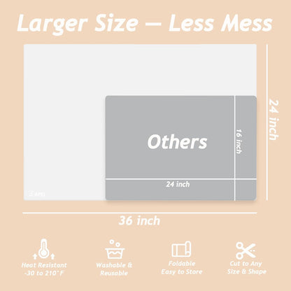 Extra Large Silicone Mat 36" x 24" Place Mats, Heat Resistant Mat for Kitchen Countertop Protector, Thick Placemats Washable Silicone Mats for Kitchen Counter Mat Dining Table Mat, Grey, Sapid