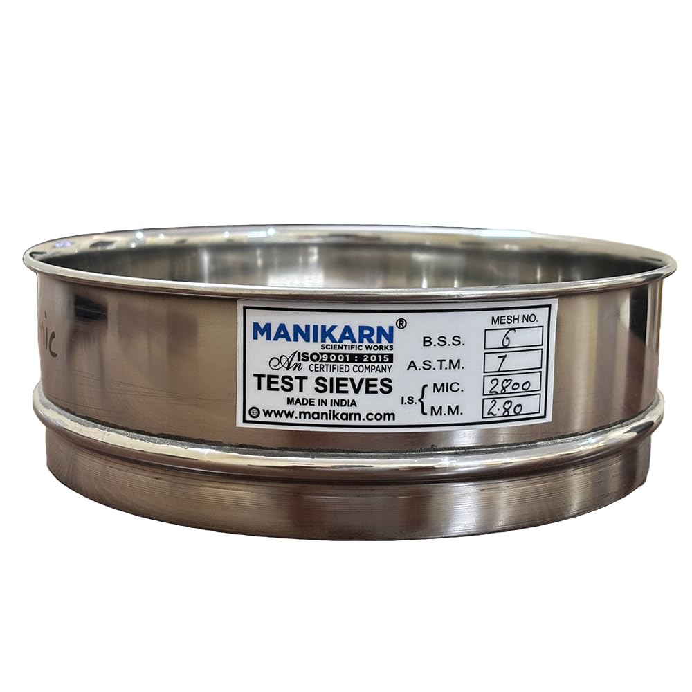 Test Sieve 8 Inch (200mm) – 250 Micron Mesh, ASTM No. 60 – Grade 304 Stainless Steel Frame & Mesh – Laboratory Sieve for Soil, Sand, and Particle Size Analysis