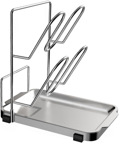 YQh Pot Lid Holder, Two-Compartment Stainless Steel Cooking Rack, Spoon Rest with Lid Holder, Spatula Holder for Counter, Stove Top Shelf Spoon and Lid Rest, Pot Lid Organizer