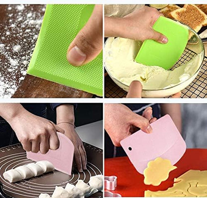 Bread Dough Plastic Bowl Scraper: 6PCS Food Safety Flexible Plastic Multi-function Kitchen Tool Bench Scraper | Practical Pizza Cutter Multipurpose Cake Chopper for Bread Dough Cake Fondant Icing