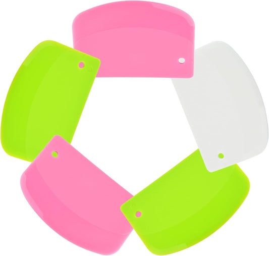 5 Pack Dough Scraper, 5.3 x 3.6 Inch Plastic Bench Scraper, Bowl Spatula, Kitchen Pastry Cutter Tool for Bread Dough, Pastry, Pizza, Baking Cake (Multicolor)