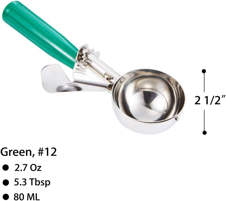 Saebye Portion Scoop - #8 (4 oz) - Disher, Large Ice Cream Scoop with Trigger, Cookie Scoop, Food Scoop, Muffin Scoop - Portion Control - 18/8 Stainless Steel, Grey Handle